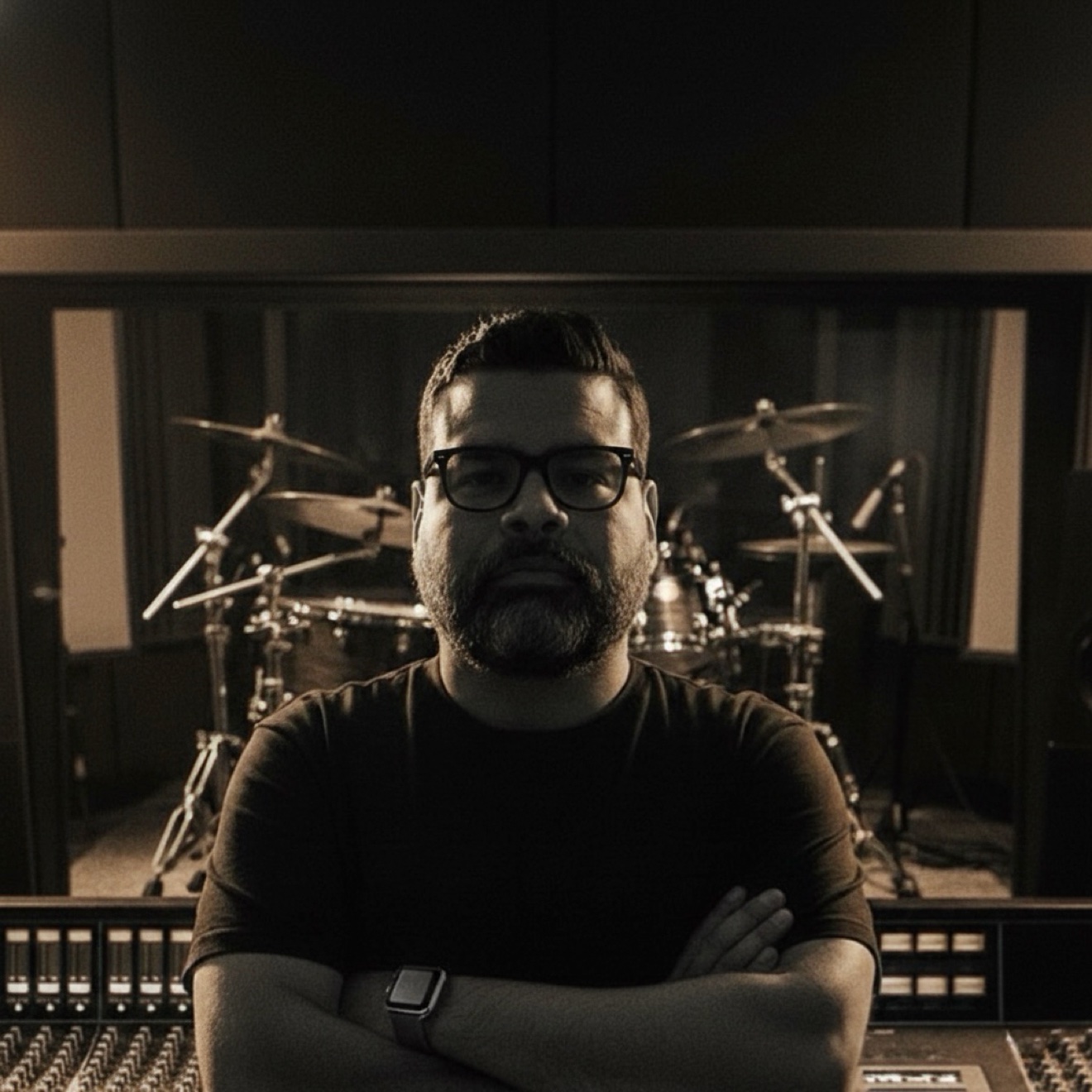 Portrait of Emanuel Lozada seated in a recording studio